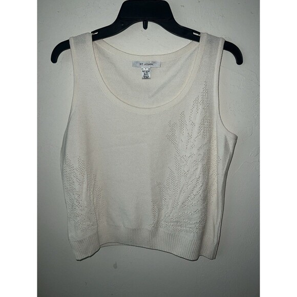 St John Santana Top Womens M Knit Top Perforated Tank Shell Ivory Vintage *READ - Picture 10 of 10